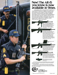 1985 Colt catalog: AR-15 9mm; AR-15A2: Match grade, A2 Carbine