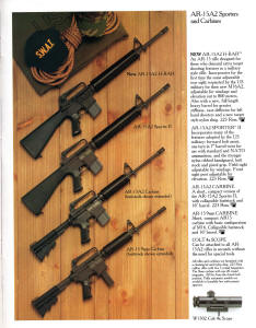 1986 Colt catalog: New AR-15A2 HBAR, Sporter II, carbine, 9mm