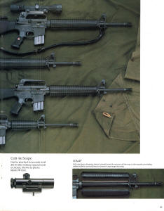 1987 Colt catalog: Delta H-BAR, Sporter II, A2 carbine, 4x20 scope