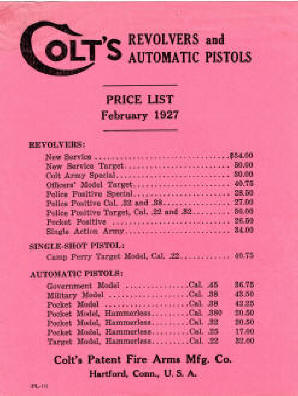 1927 Colt pink price list