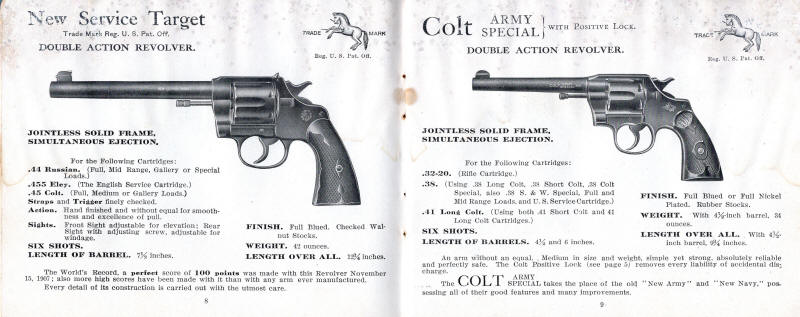 Colt 1909-3 catalog: new service and army special revolvers