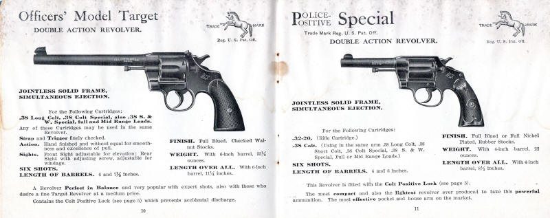 Colt 1909-3 catalog: officers' model target and police positive special revolvers