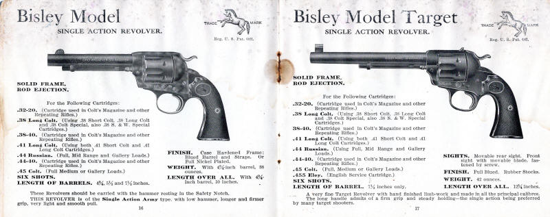Colt 1909-3 catalog: Bisley model and target revolvers