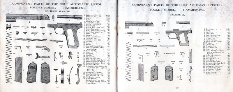 Colt 1909-3 catalog: parts for hammerlesz and pocket autos