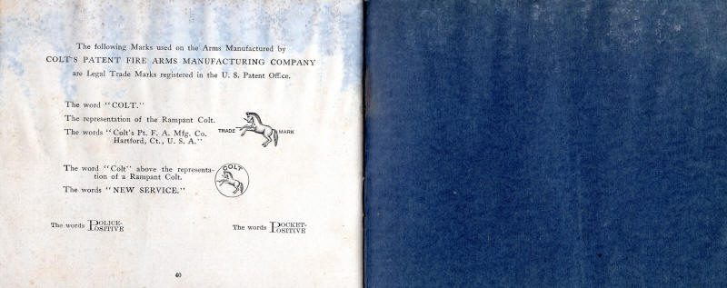 Colt 1909-3 catalog: last page of catalog with logos