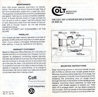 Instructions with the earlier 'Colt' Tasco made scope