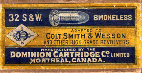 Dominion .32  S&W, adapted for Colt, Smith & Wesson ammo box