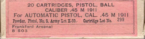 Frankford Arsenal .45 Pistol Ball, M1911, Army issue ammo box