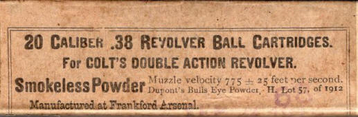 Frankfort Arsenal .38 Revolver Ball cartridges for Colt's double action revolver