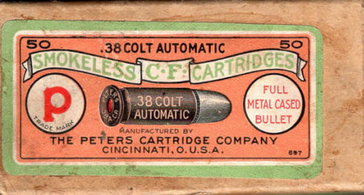 Peters .38 Colt Automatic  Full Metal Cased Bullet ammo box