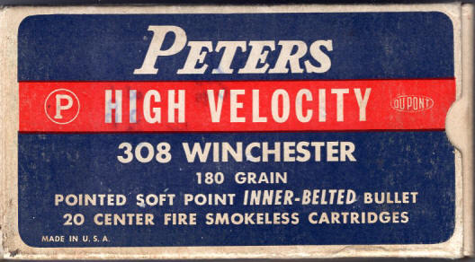 Peters .308 Winchester 180 gr. soft point inner-belted bullets box