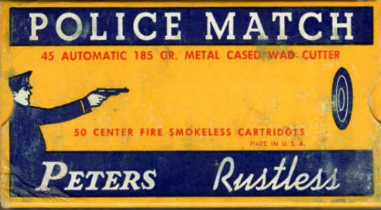 Peters .45 Automatic Police Match wad cutter 185 gr. ammo box