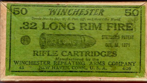 Winchester .32 Long Rim Fire, rifle cartridges box