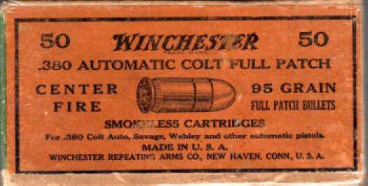 Winchester .380 Colt Automatic Full patch ammo box