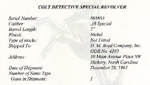 1964 Colt 'Detective Special' 2nd Version Nickel Plated factory letter data