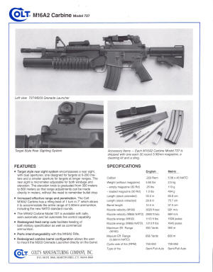 Colt M16A2 Carbine Model 727 spec sheet