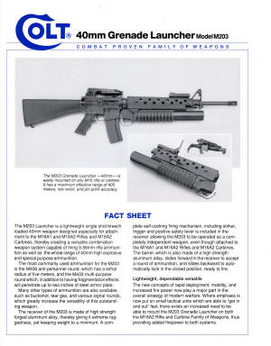 Colt 40mm Grenade Launcher Model M203 fact sheet