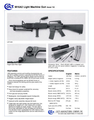 Colt M16A2 light machine gun model 750 spec sheet