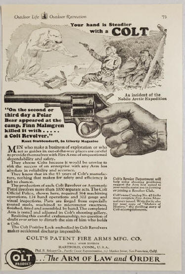 1929 Colt ads featuring  polar bear hunters dangerous situations