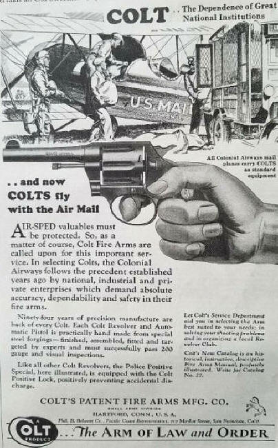 1930s Colt ad promoting 'U.S. Mail' pilots carrying a revolver