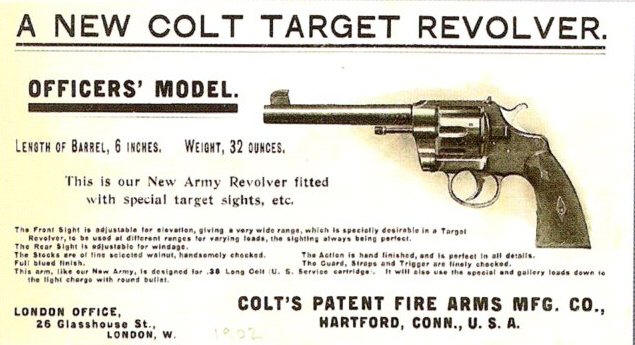 1920s Colt ad for Officers Target Model revolver