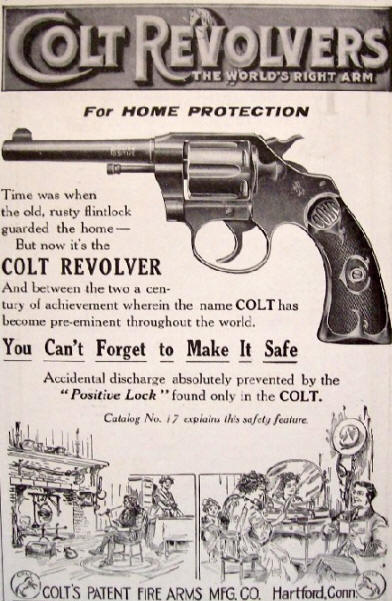 1913 Colt ad featuring women at home with protection of a colt revolver