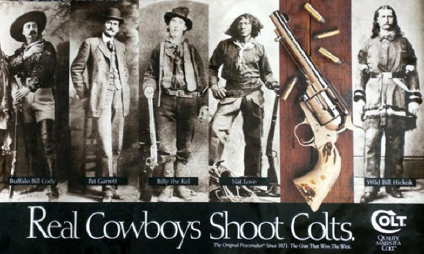Colt display ad 'real cowboys shoot Colts'