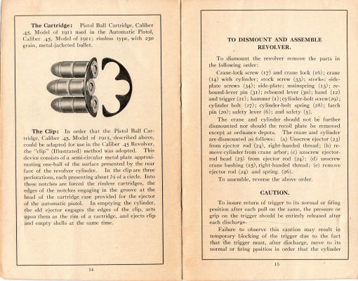 Colt M1917 double action .45 cal. revolver handbook page 10-11