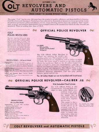 Colt Revolvers and Automatic Pistols Illustrated Price List Oct. 1941