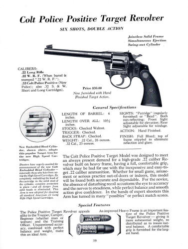 1933 Colt catalog showing the Police Positive Target revolver