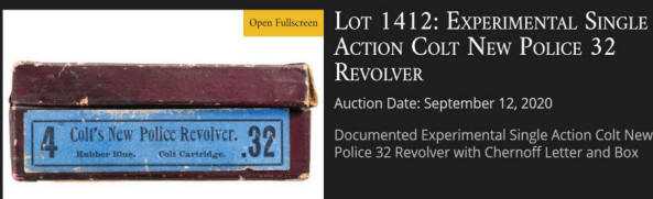 Early Colt blue box label New Police revolver, .32, 4 inch barrel