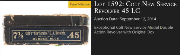Colt New Service D.A. revolver .45, 7 1/2 inch barrel box label