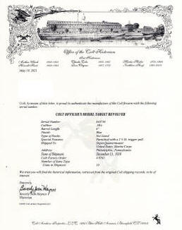 Colt factory letter for Colt Officers' Model Target .38 (1939) heavy 6 in. bbl.
