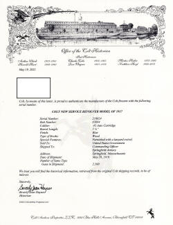 Colt factory letter for Colt Model 1917, U.S. Army issue .45 ACP (1918)