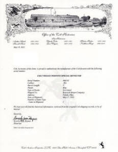 Colt factory letter for Colt 'Shooting Master' Target .38 (1931) 6 in. bbl.