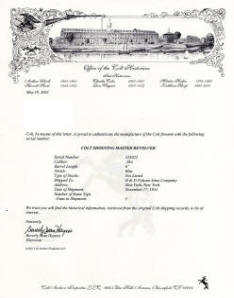 Colt factory letter for Colt 'Shooting Master' Target .38 (1931) 6 in. bbl.