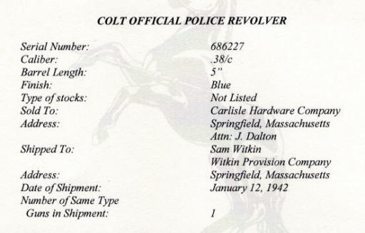 Colt Official Police 1942 factory letter data