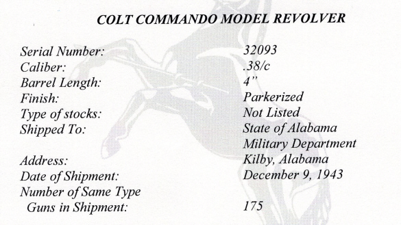 1943 Colt Commando letter data