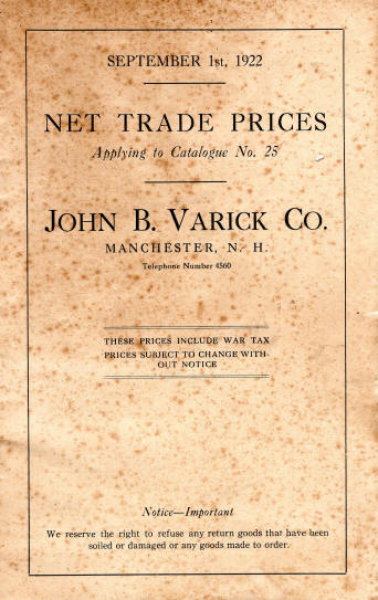 1922 Varick price list