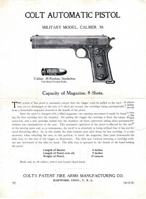 Colt M1902 military .38 automatic pistol instructions