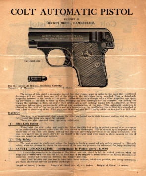 Colt M1908 pocket .25 pistol form 95 cover