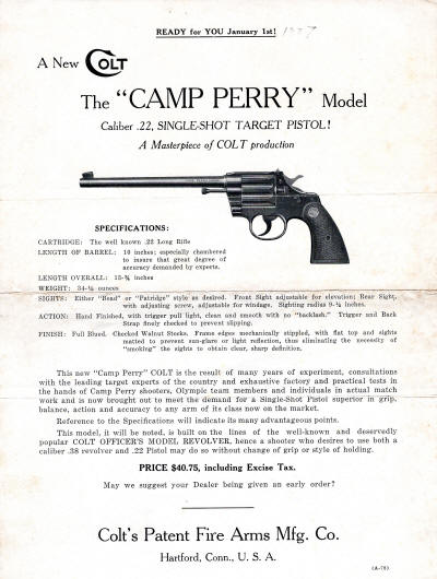 1927 Camp Perry .22 pistol introduction broadsheet