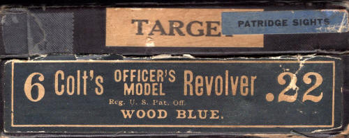 Colt box label with extra stickers for target and patridge sights