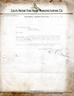 1941 Colt letter to customer about New Army Model part