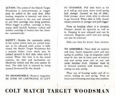 1943 inside of Colt Woodsman Match Target pamphlet, with tartget graphic