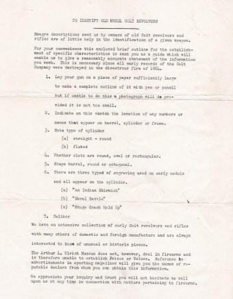 Colt reply about how to do identification for unknown revolver