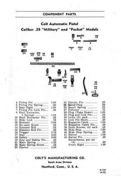 Colt 1952 List of Component Parts for obsolete Colt Models-2