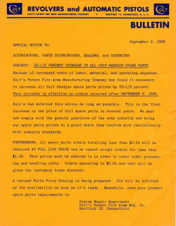 1955 Colt bulletin to dealers about price increase