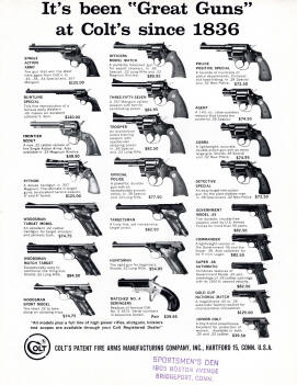 1957 Colt dealer sheet 'Great Guns since 1936'