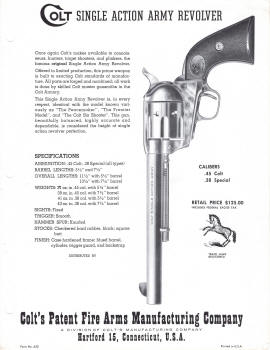 Colt 1957 single action army revolver dealer data sheet